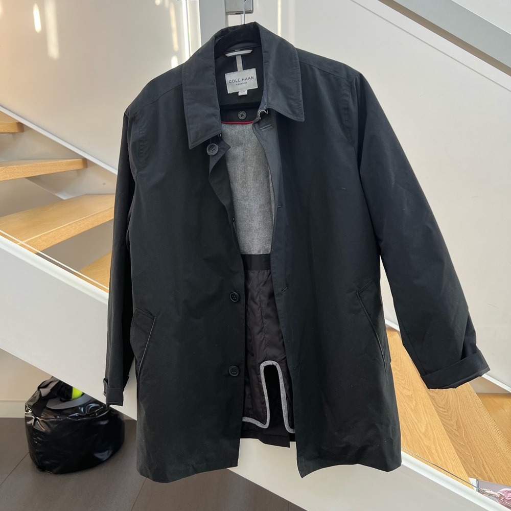 Cole Haan Black Trench Coat Classic Mid-Length